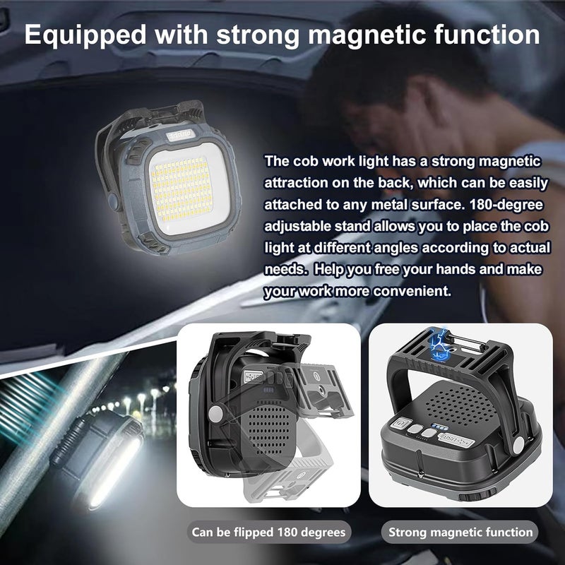 DXSAWA LED Work Light Rechargeable Magnetic Work Lights 2500LM Waterproof Folding Portable Flood Light 180°Foldable Work Light for Camping, Fishing,Car Repair,Hiking,Garage,Job Site Lighting (Black) - Image 5